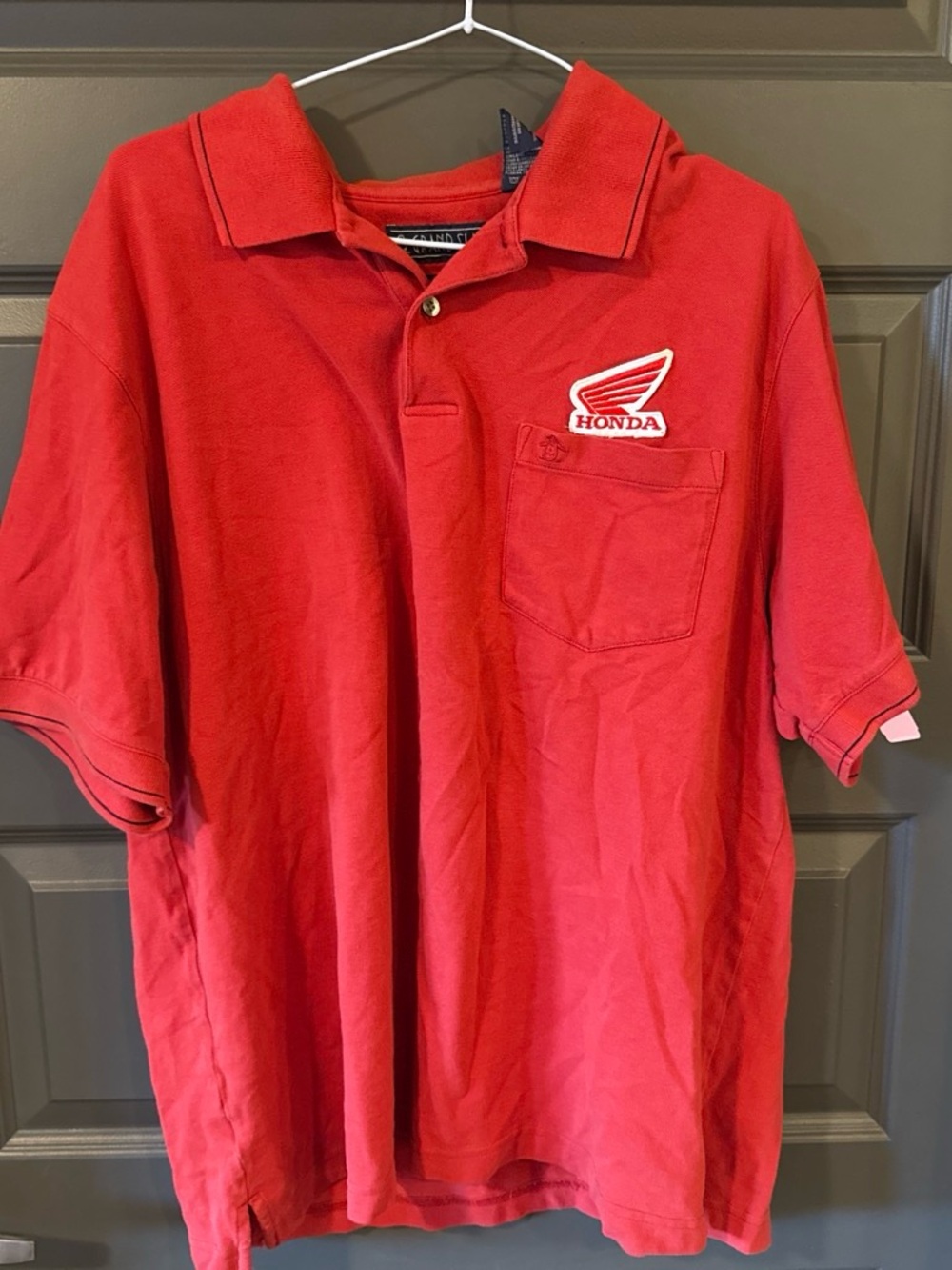 Vintage Penguin Grand Slam Honda Racing Red Polo Shirt Chest Patch Men's XL